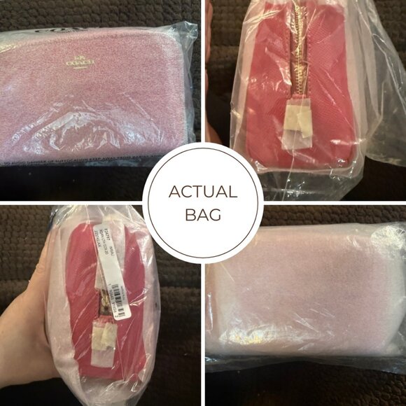 COACH F24797 Boxy Cosmetic Case 20 in Pink Ruby Crossgrain Leather NWT Gold Trim - Picture 2 of 2